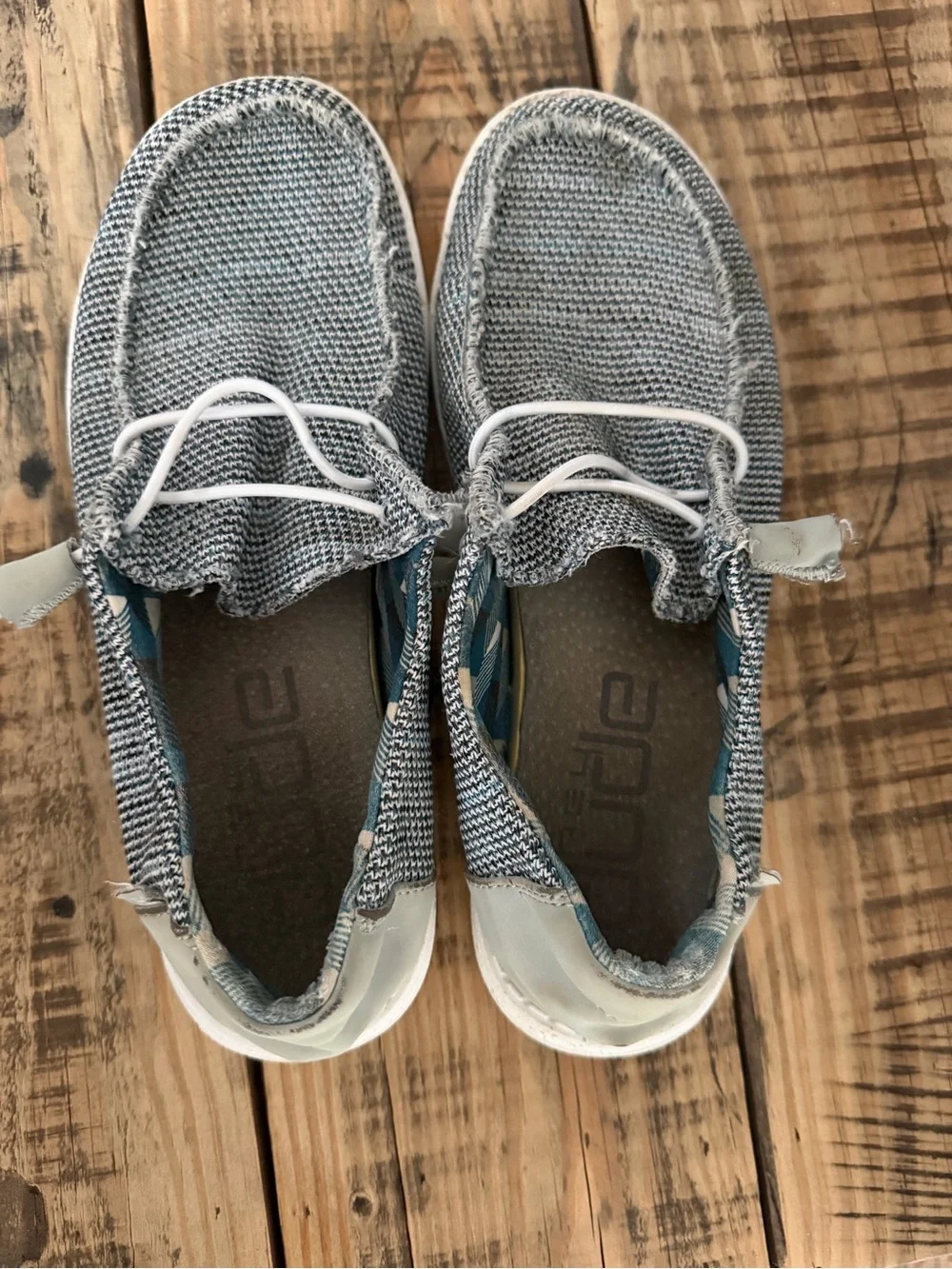 Hey Dude Men's Knit Slip-On Loafers in Heather Blue and White